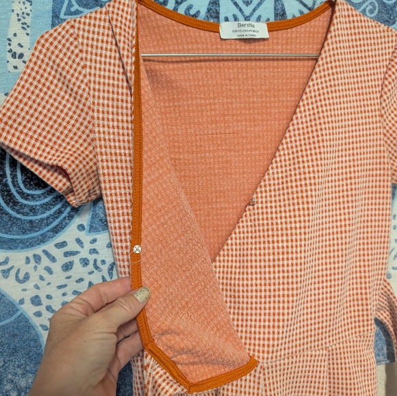 Gingham Wrap Romper in Coral Pink Xs Front Snap Side Tie Coquette Dainty Summer - Picture 4 of 11